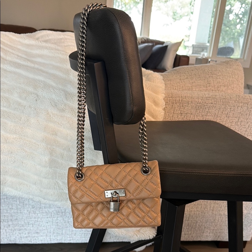 Quilted Tan Shoulder Bag with Silver Chain